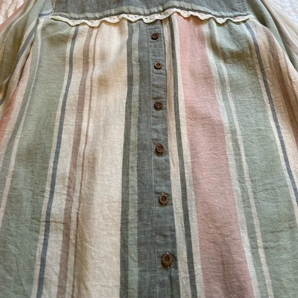 Multiples- Linen Blend Striped Button Down Shirt- Small - Picture 8 of 9